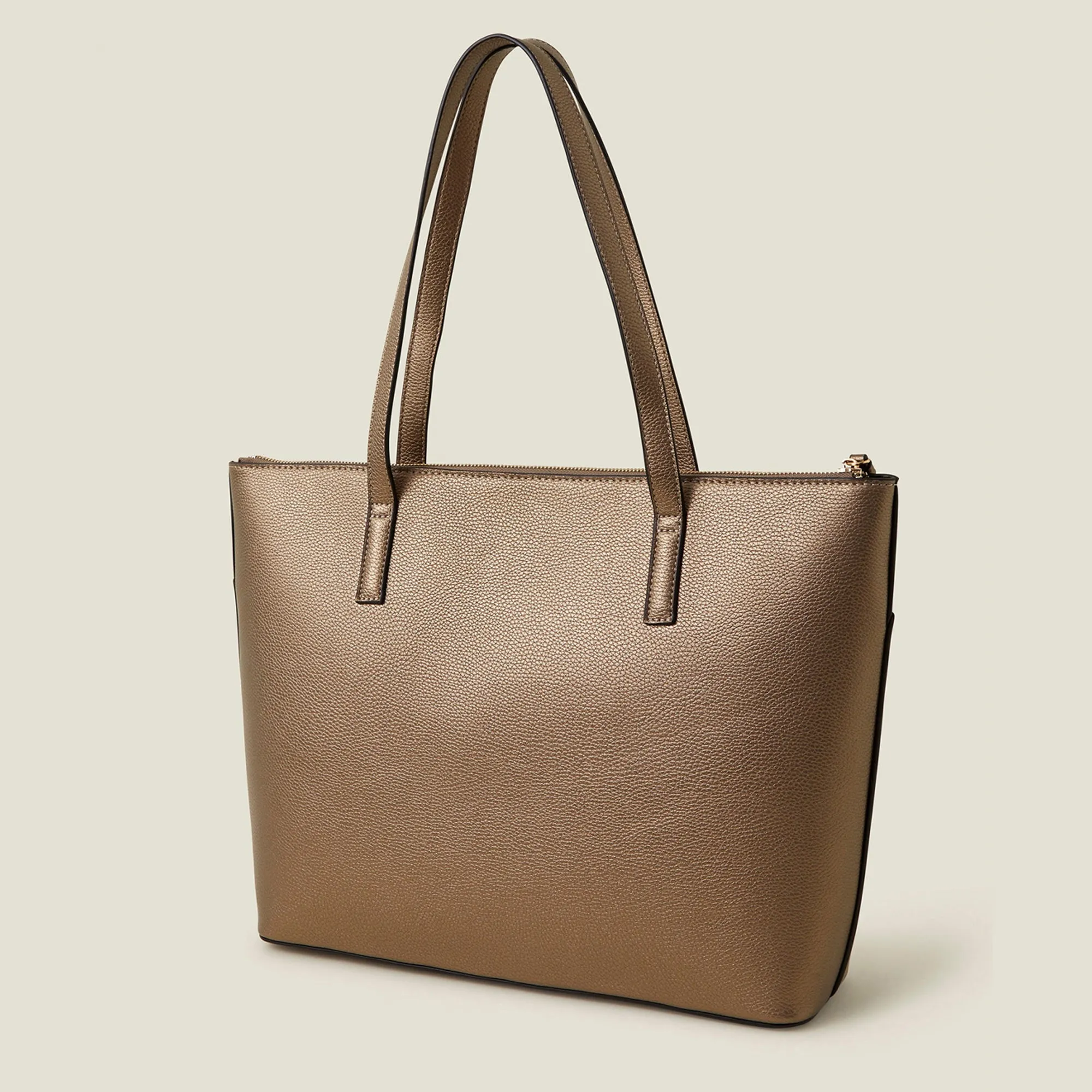 Accessorize London Women's Bronze Classic Pocket Tote Bag