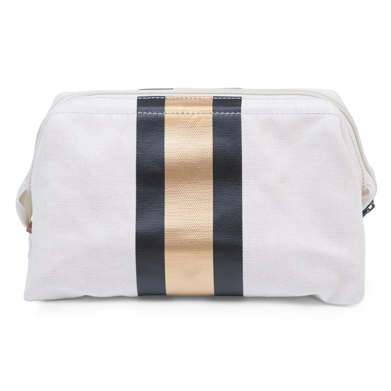 Baby Necessities Canvas Off-White Stripes & Black/Gold Bag