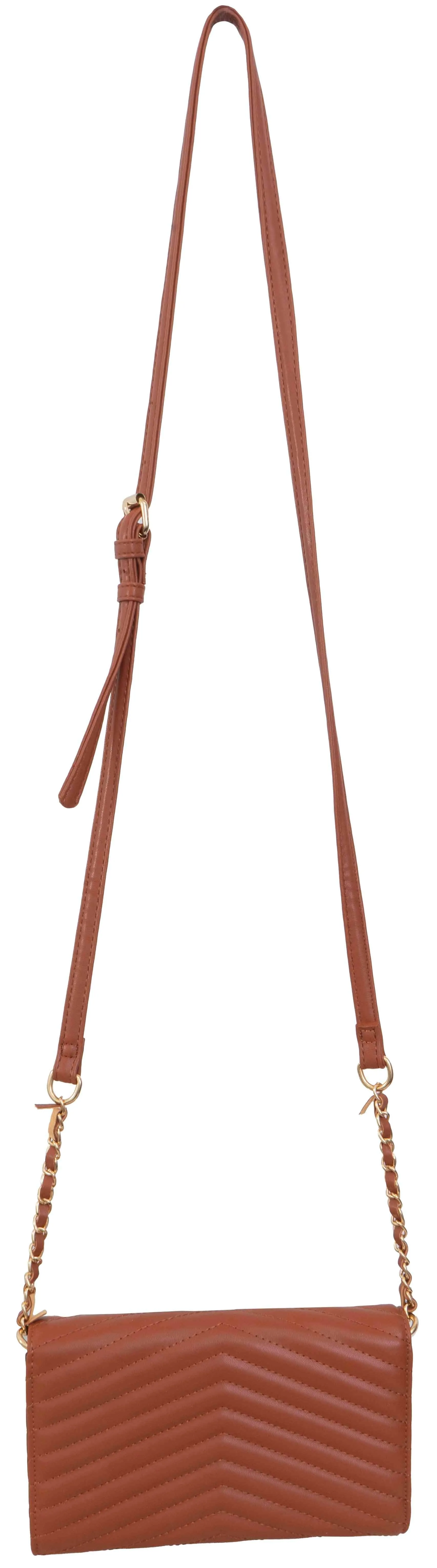 Chevron Quilted Phone Case & Wallet On Chain Crossbody