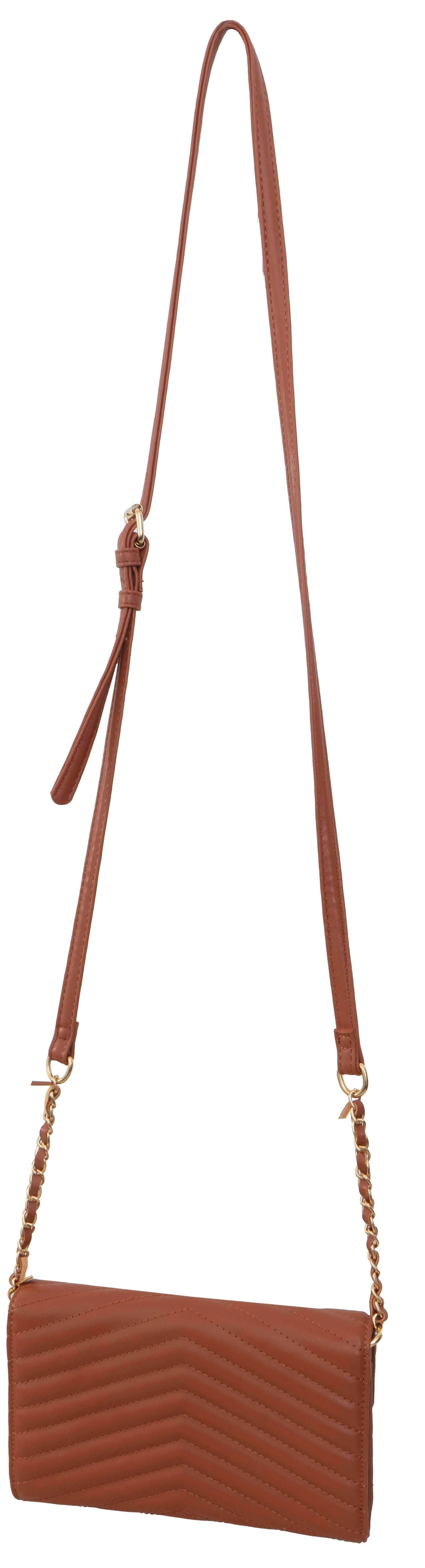 Chevron Quilted Phone Case & Wallet On Chain Crossbody