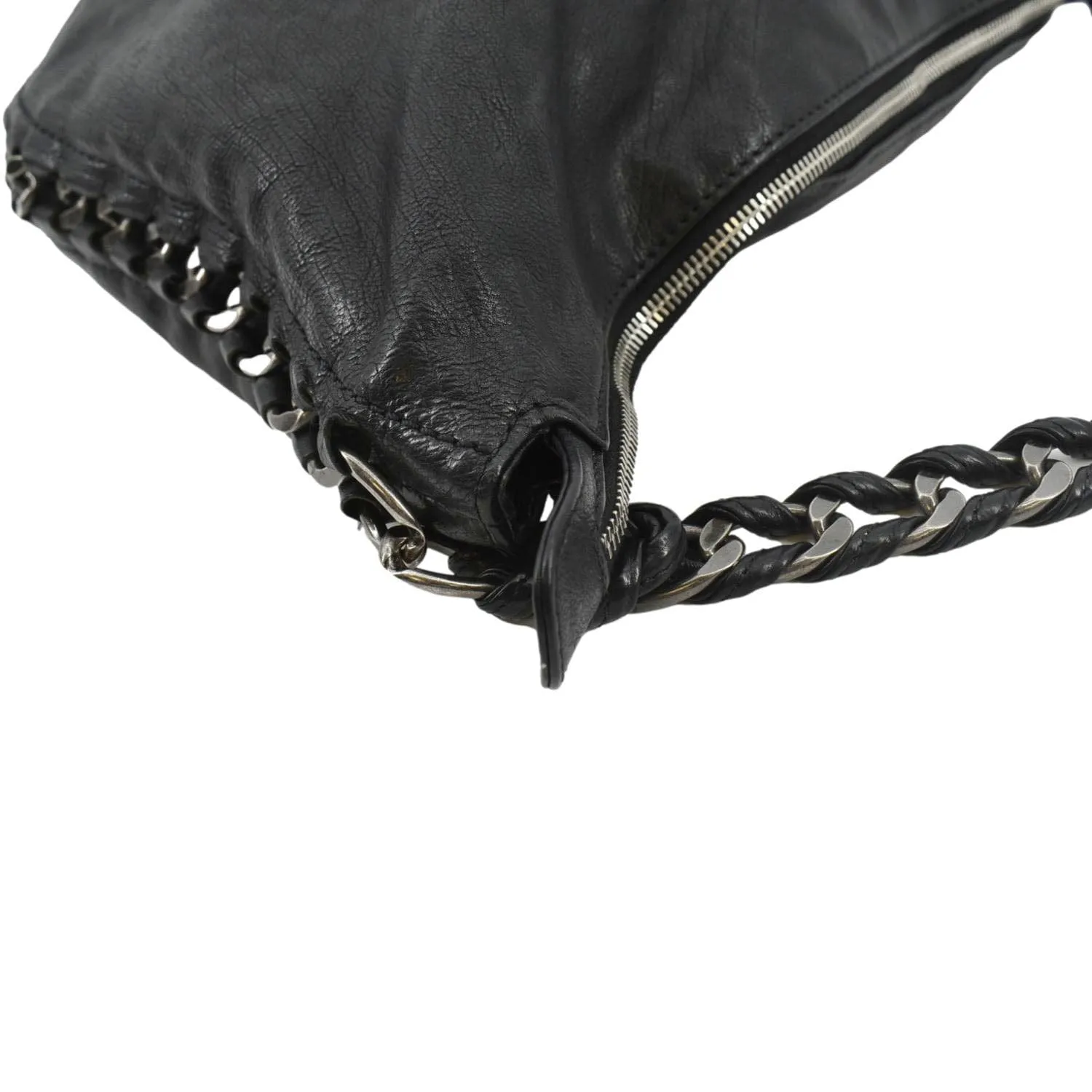CL Modern Chain Calfskin Leather Hobo Bag Black