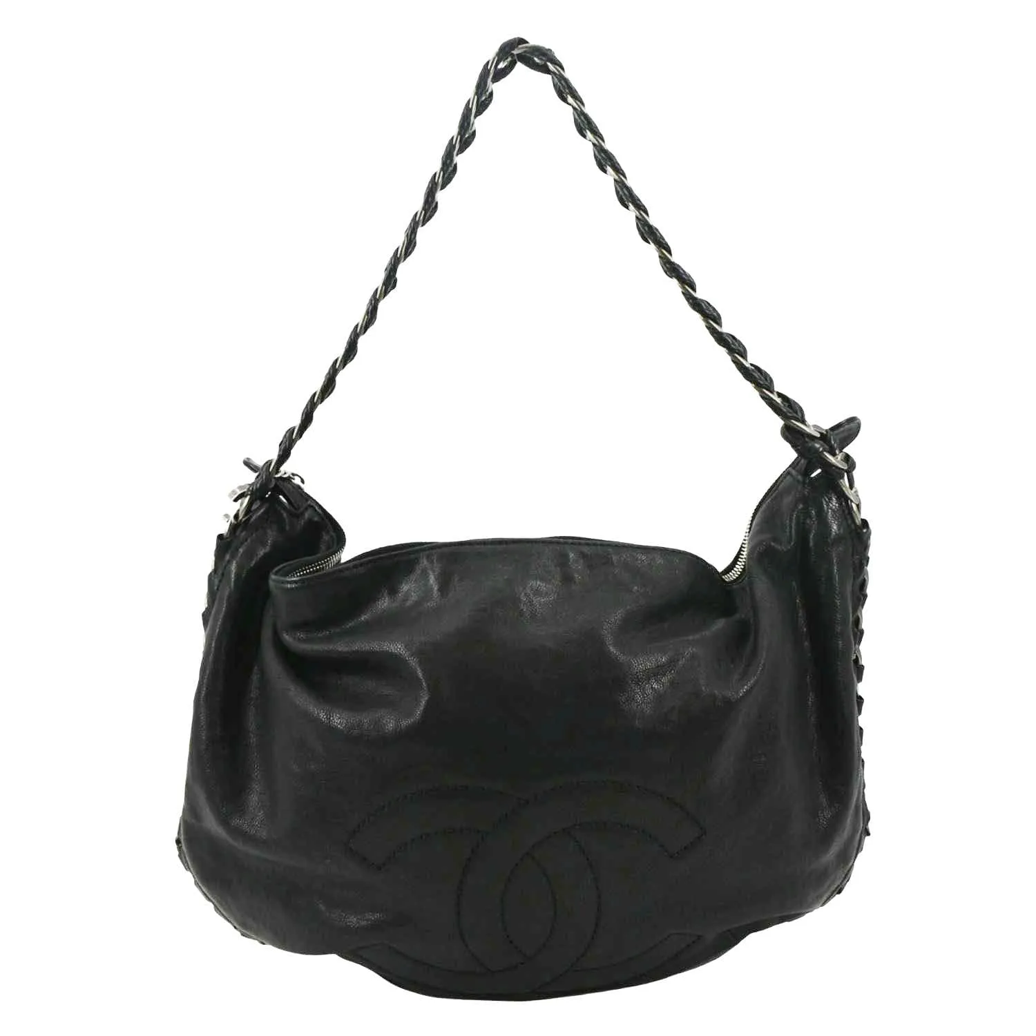 CL Modern Chain Calfskin Leather Hobo Bag Black
