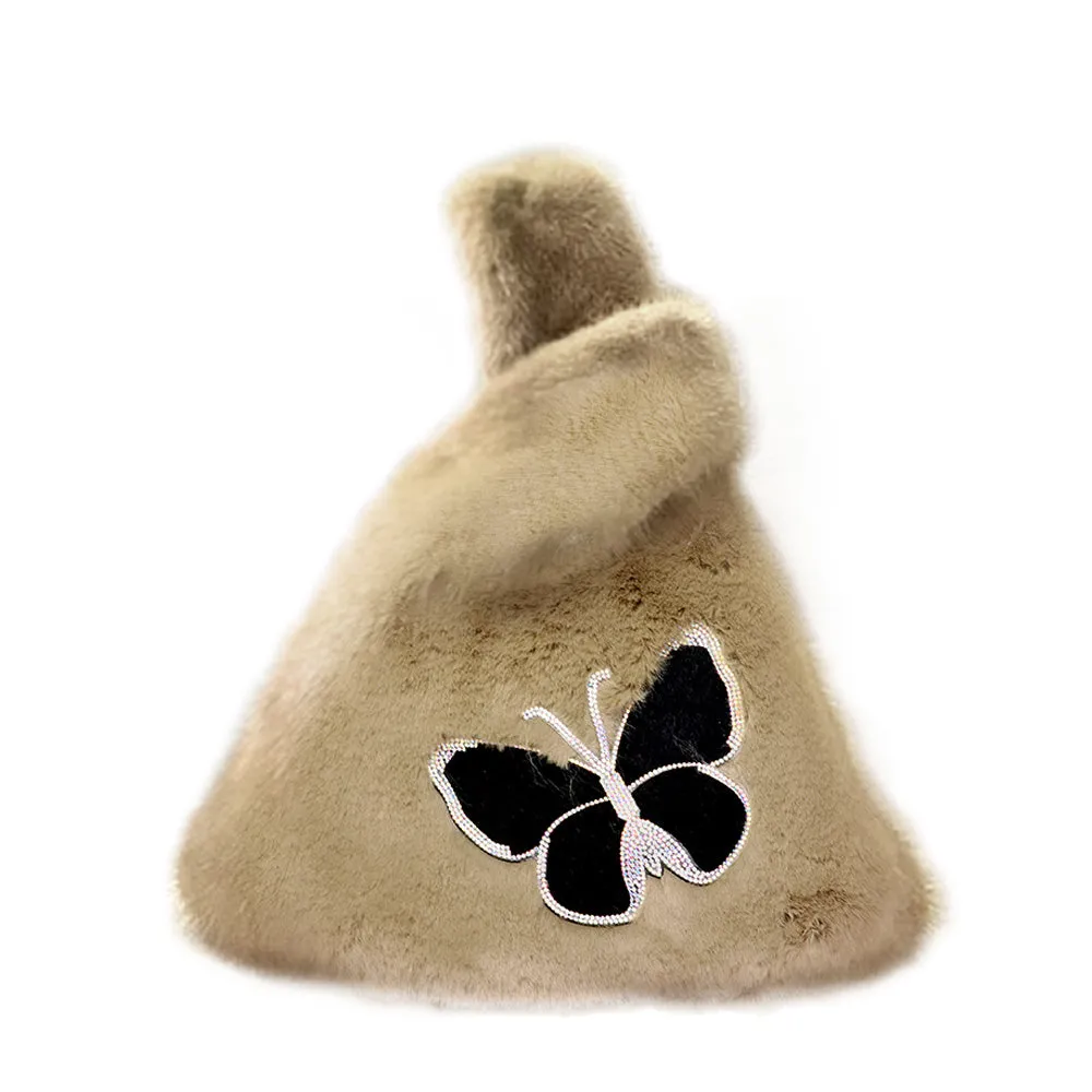 iLLASPARKZ Fluffy Faux Fur Butterfly Slouchy Tote Bag