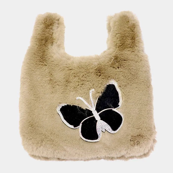 iLLASPARKZ Fluffy Faux Fur Butterfly Slouchy Tote Bag