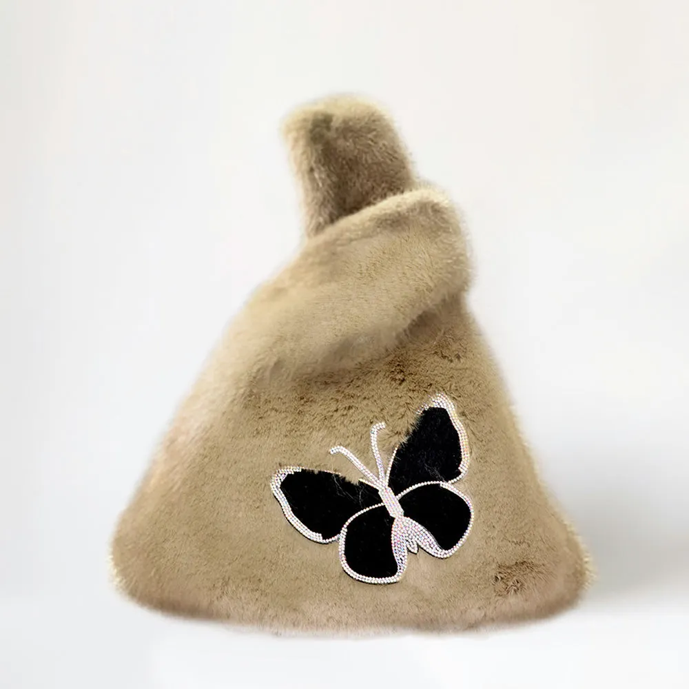 iLLASPARKZ Fluffy Faux Fur Butterfly Slouchy Tote Bag