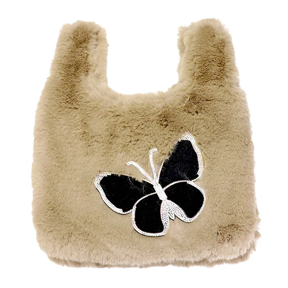 iLLASPARKZ Fluffy Faux Fur Butterfly Slouchy Tote Bag