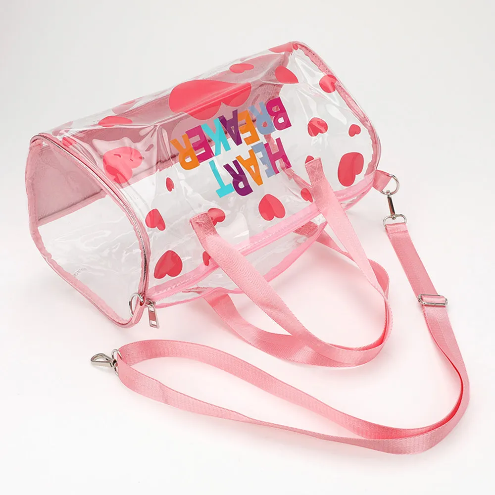 iLLASPARKZ HEART BRAKER Message Heart Pattern Printed Transparent Boston Bag / Crossbody Bag