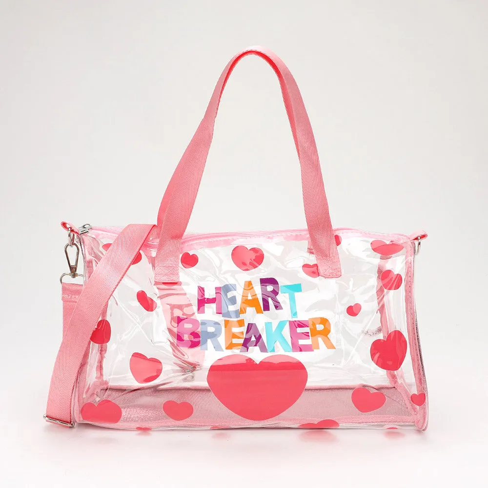 iLLASPARKZ HEART BRAKER Message Heart Pattern Printed Transparent Boston Bag / Crossbody Bag