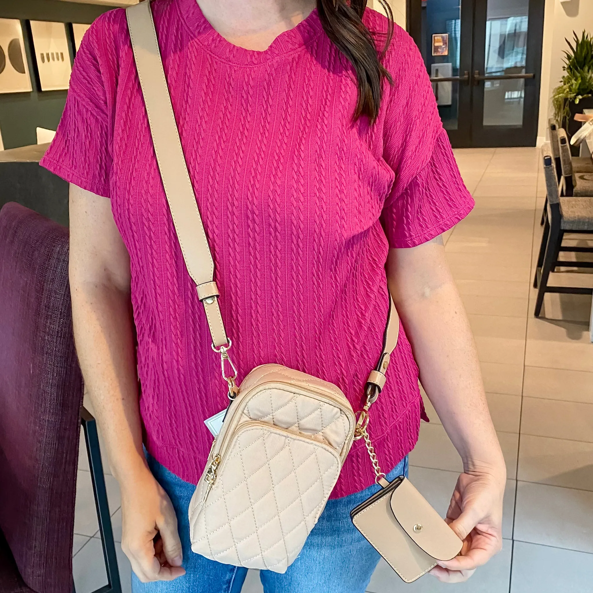 Jen & Co Parker Quilted Crossbody - Tan