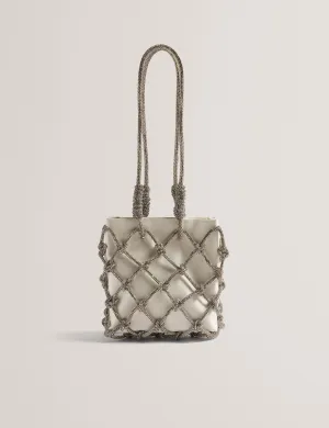 Kylia Knotted Crystal Top Handle Square Bag Ivory