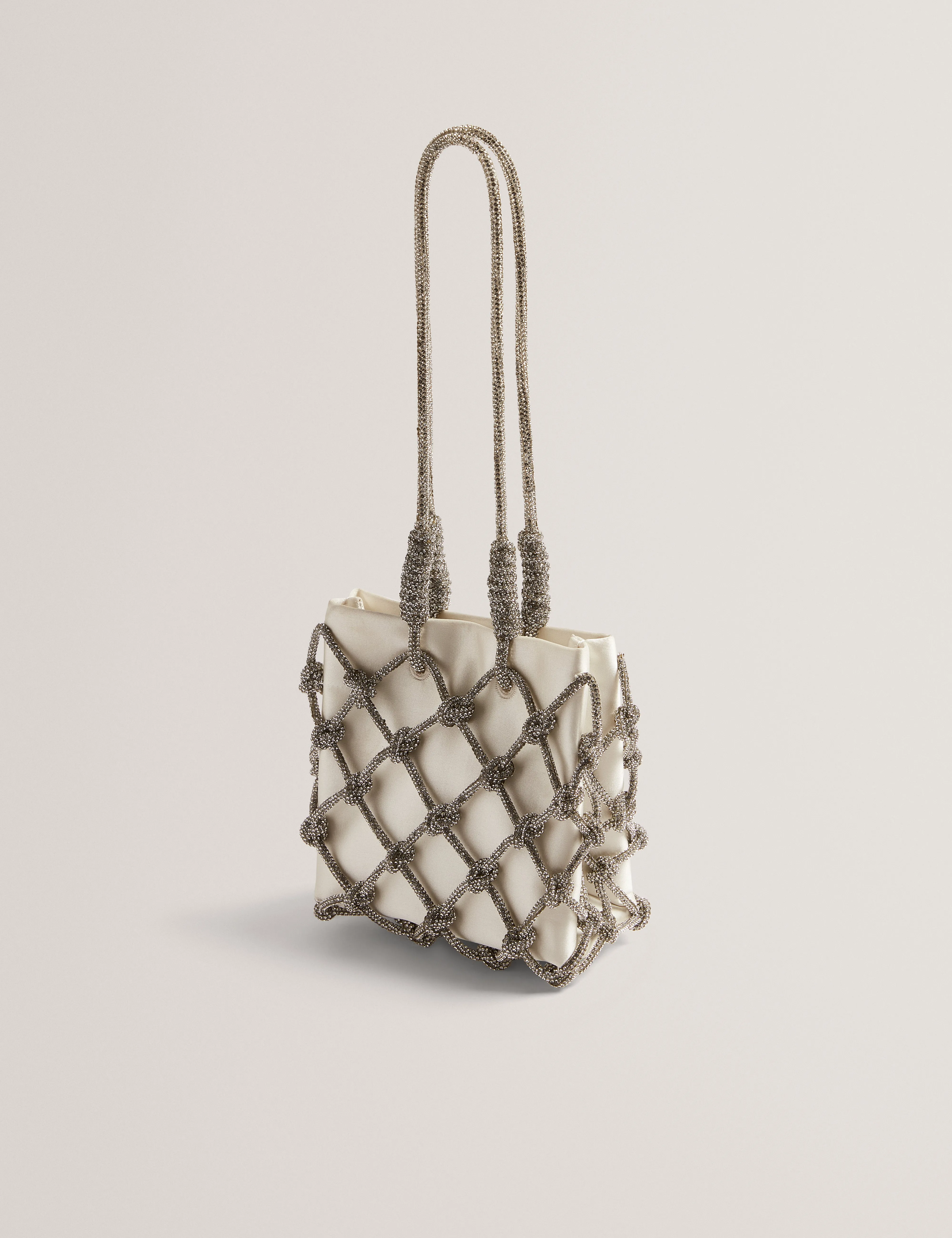 Kylia Knotted Crystal Top Handle Square Bag Ivory
