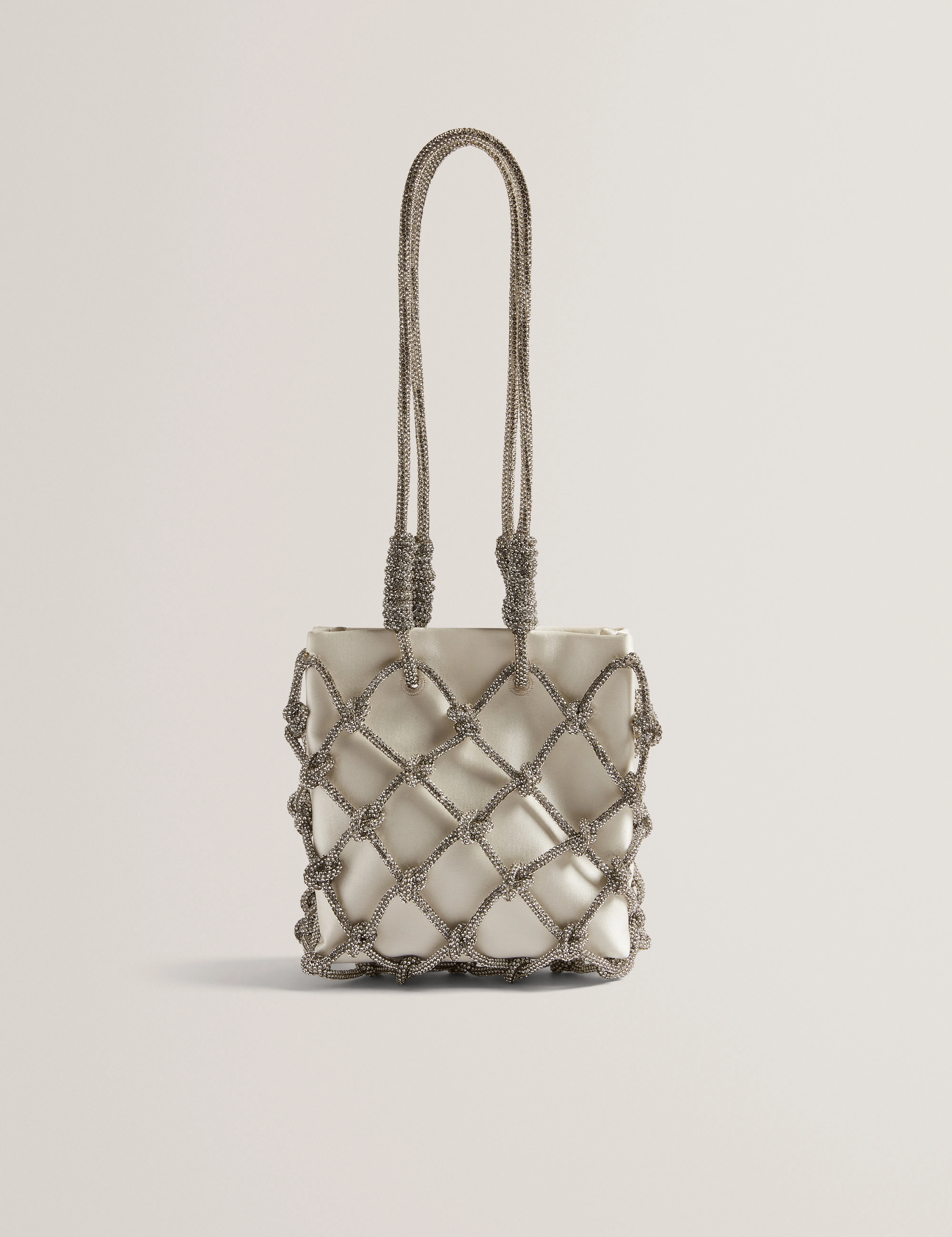 Kylia Knotted Crystal Top Handle Square Bag Ivory