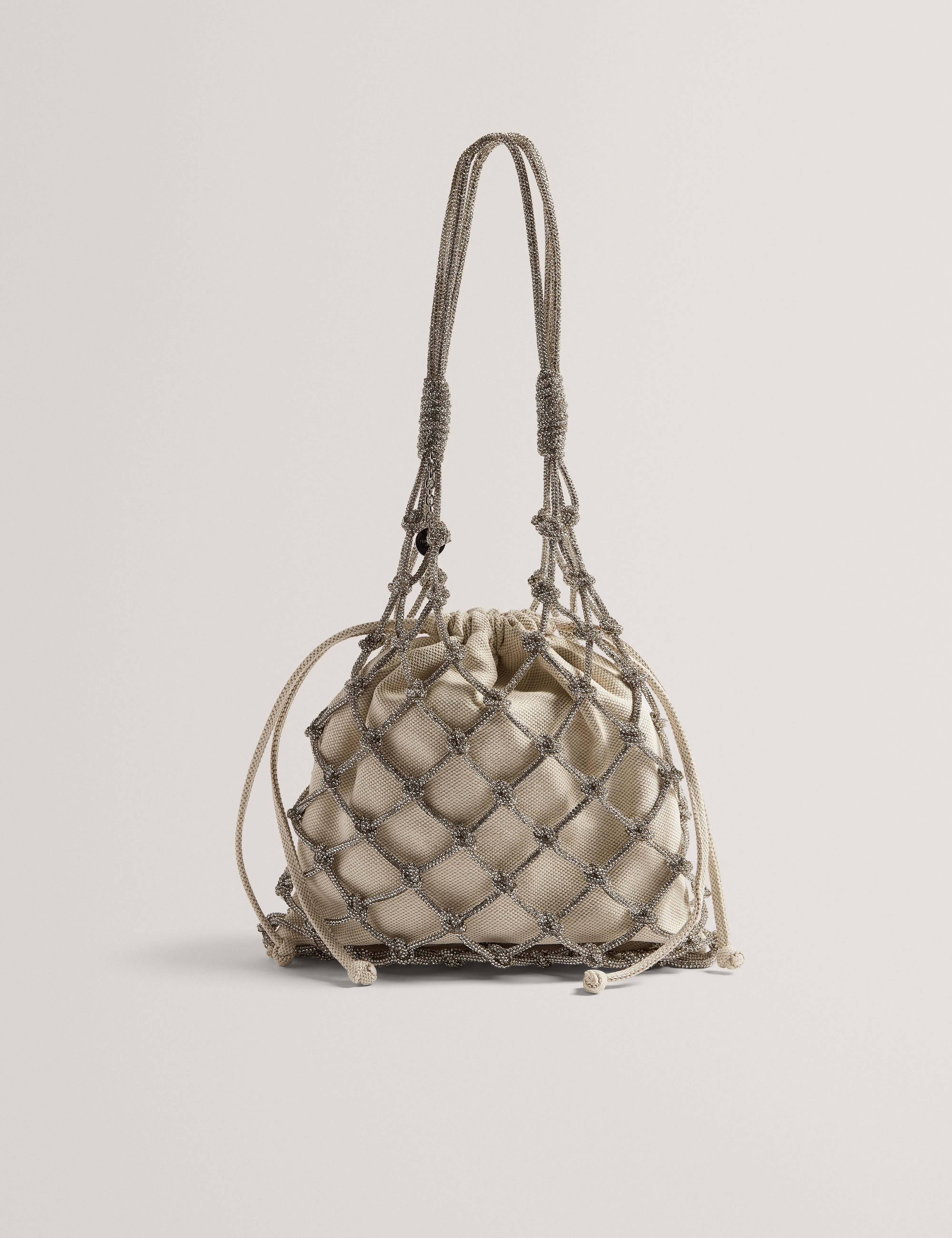 Kylisa Knotted Crystal Top Handle Mini Tote Bag Silver
