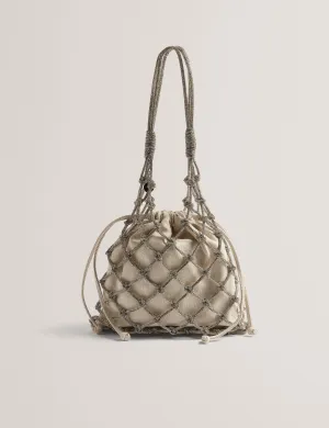 Kylisa Knotted Crystal Top Handle Mini Tote Bag Silver