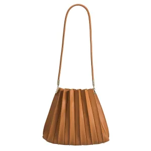 Luxury Vegan Leather Pleated Design Bag (Tan)