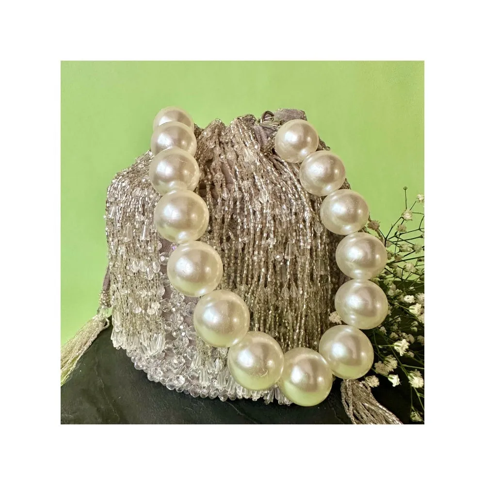 Nayaab by Sonia Pristine Frost Bucket Silver Potli for Women