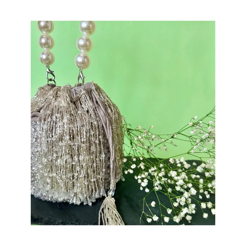 Nayaab by Sonia Pristine Frost Bucket Silver Potli for Women