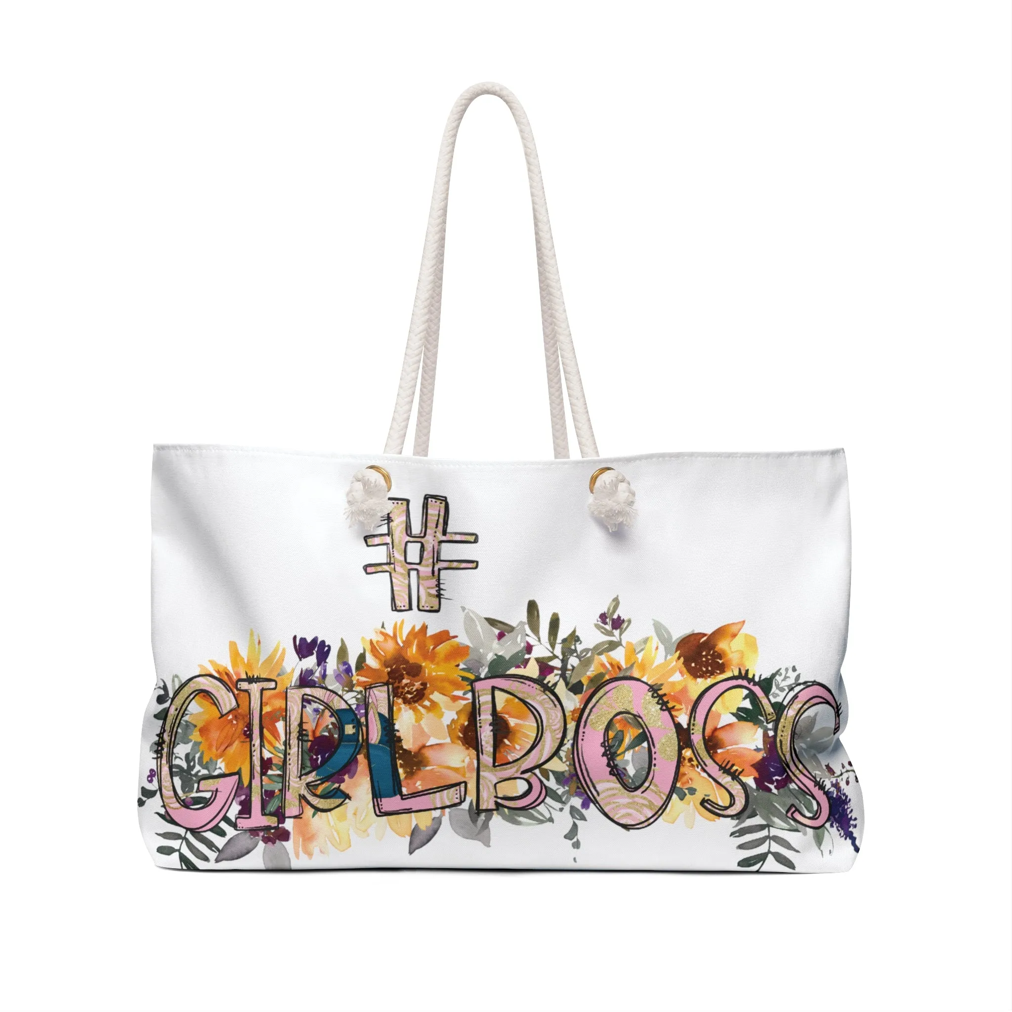 Personalised/Non-Personalised Weekender Bag, Floral, Girl Boss, Large Weekender Bag, Beach Bag, Book Bag