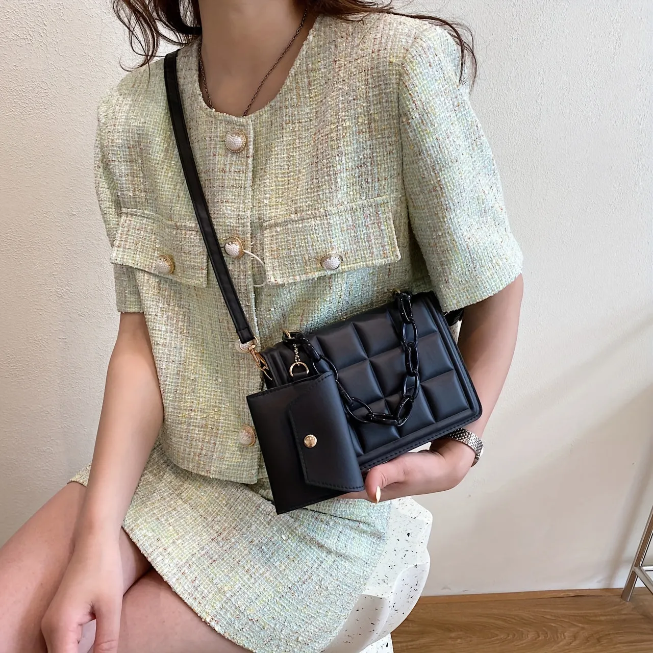 Quilted Crossbody Wallet Set