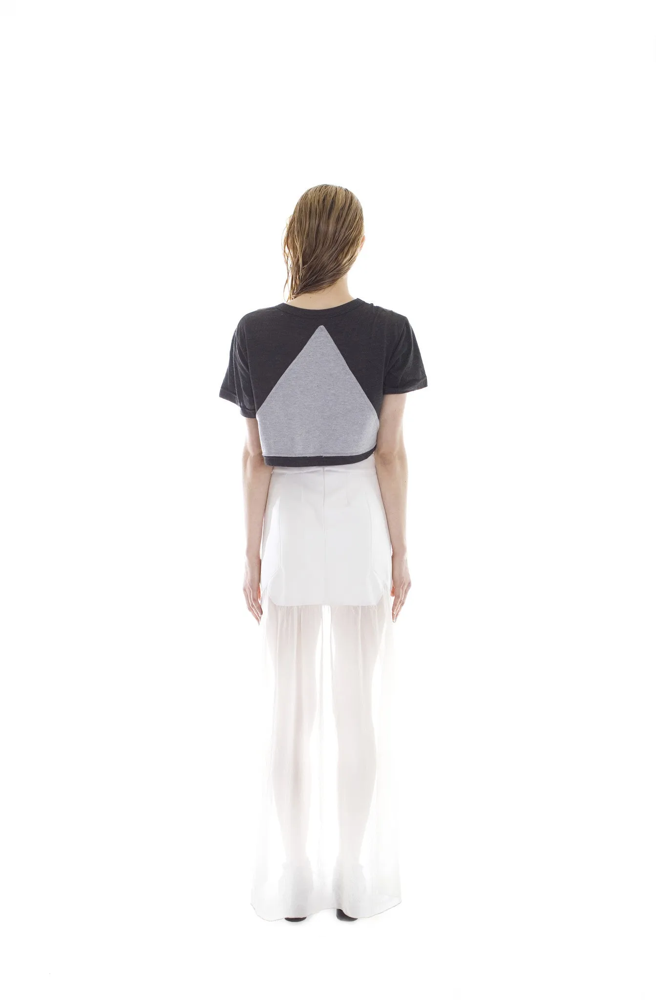 WHITE VEGAN LEATHER AND CHIFFON MAXI SKIRT