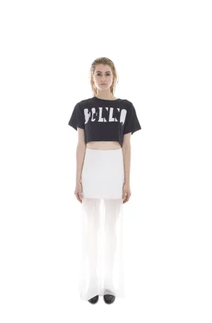 WHITE VEGAN LEATHER AND CHIFFON MAXI SKIRT